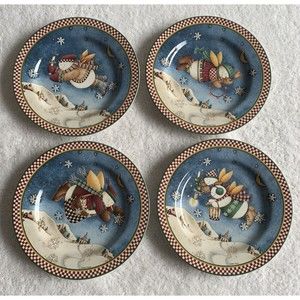 4 Debbie Mumm Snow Angel Village Collection Sakura Oneida Salad/Dessert Plates
